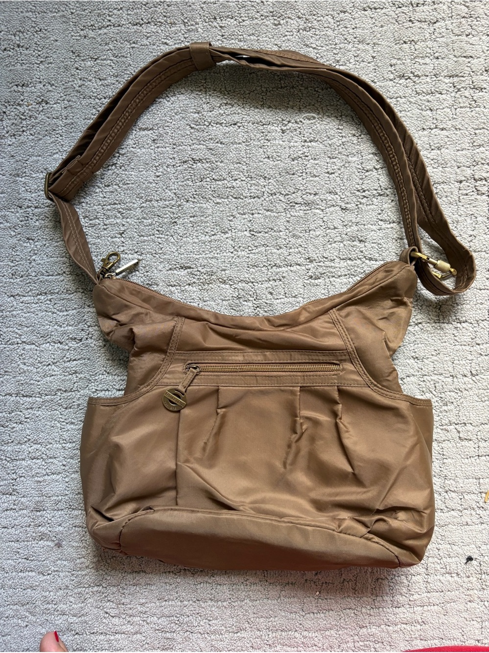 Travelon tan anti-theft nylon shoulder bag